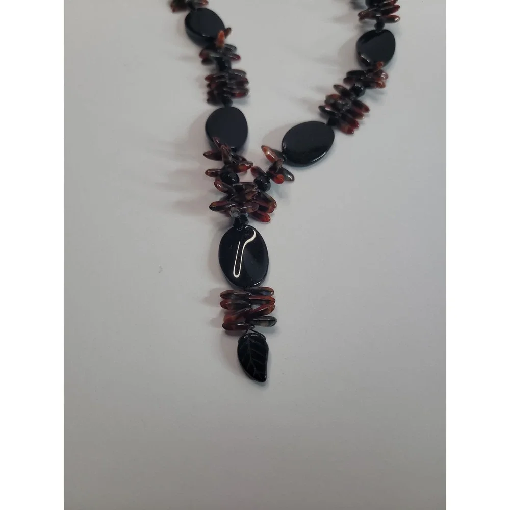 Black Copper Tone Statement Necklace Chunky Beaded Boho Tribal Artisan Style
